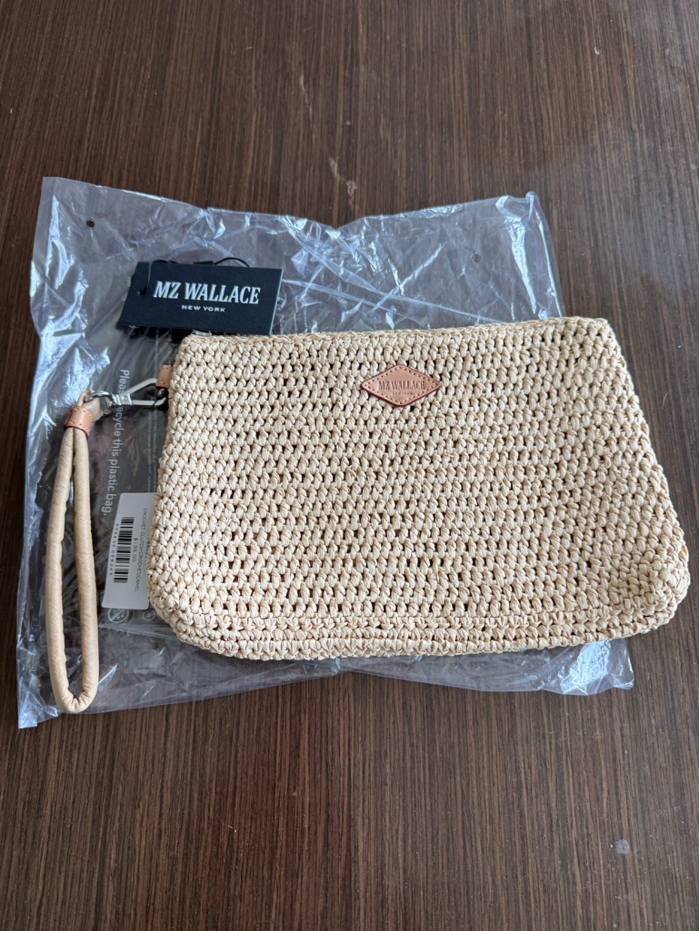 MZ Wallace Crochet/Camel Crochet Clutch Wristlet - Picture 2 of 9